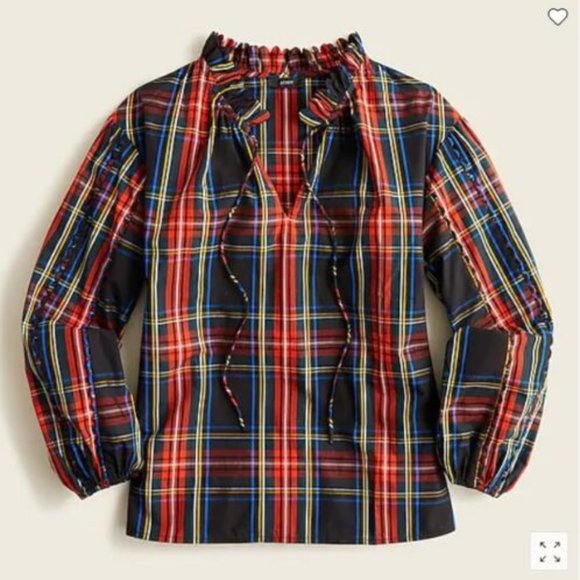 NWT J.Crew Scalloped tie-neck top in Stewart tartan XXS - Picture 1 of 4